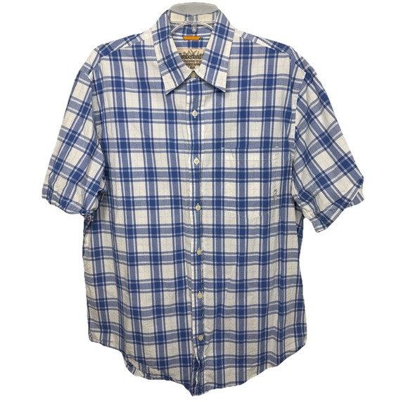 Timberland Stratham Issue Lot 2 Mens Large Short Sleeve Button Up‎ Plaid Shirts - Picture 5 of 16